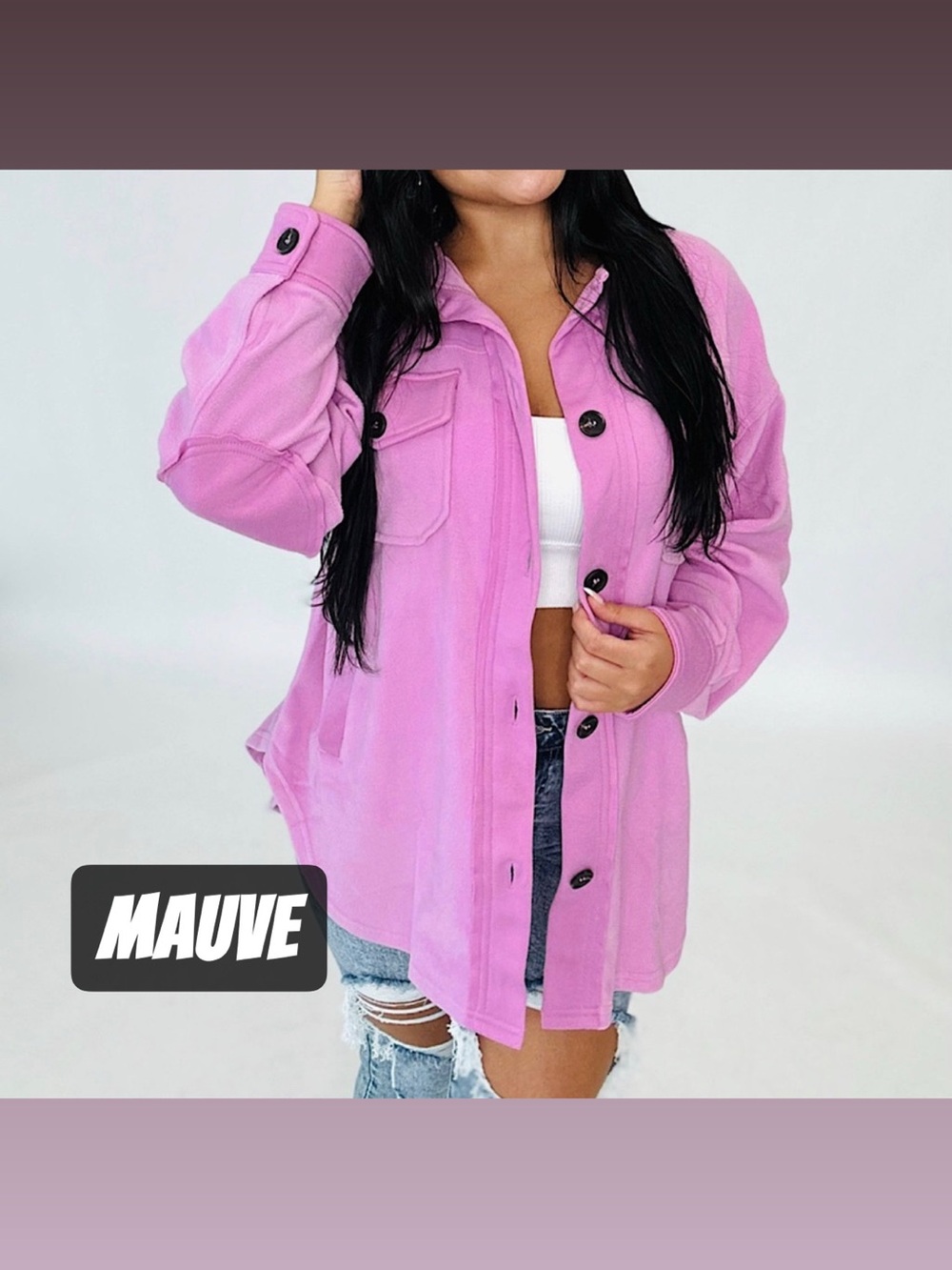 🍒BOGO50%🍒🆕🩷ZENANA: MAUVE Oversized Fleece Shacket w/Elbow Patch SMALL